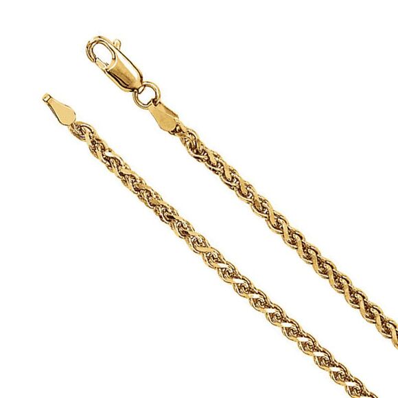 2.75mm 14k Yellow Gold Solid D/C Wheat Chain Necklace, 24 Inch - Picture 1 of 4